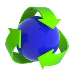 Obraz premium Blue sphere recycle symbol