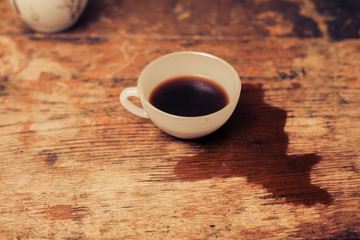 Coffee cup on wood table
