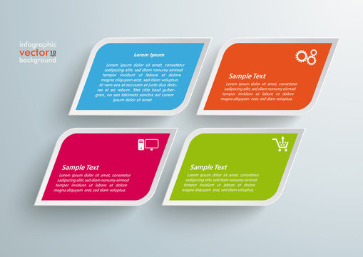 4 Colored Bevel Squares Infographic