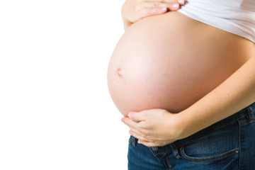 Pregnant woman isolated on white