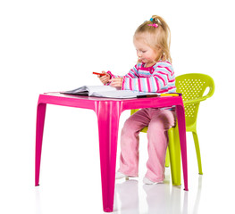 Child drawing with crayons isolated on white © mathom