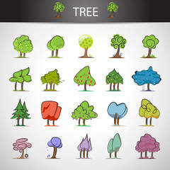 Tree Icons Set - Isolated On Gray Background