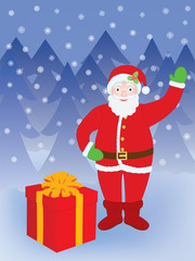 Santa Claus standing at present box