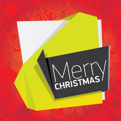 merry christmas background with green origami bow or ribbon