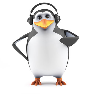 Cute penguin in headphones