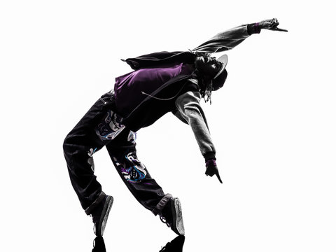 hip hop acrobatic break dancer breakdancing young man silhouette