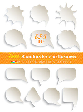 Abstract Vector White Speech Bubbles Set