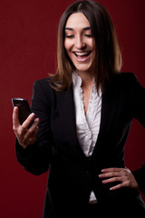 Beautiful woman with cheerful expression to your mobile