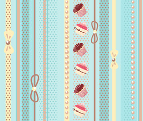 Sweet cake seamless background with vertical stripes. Vector
