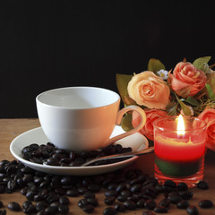 coffee beans and coffee cup
