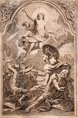Fototapeta na wymiar Resurrection of Jesus - old Lithography from year 1727
