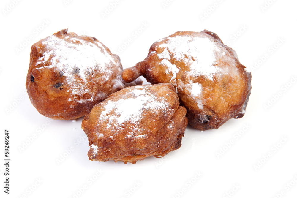 Wall mural Three Dutch donut also known as oliebollen, traditional New Year