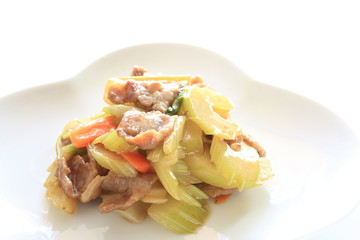 Chinese cuisine, celery and pork stir fried