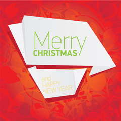 merry christmas background with white origami banner