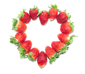 Heart shaped Strawberry frame on white background