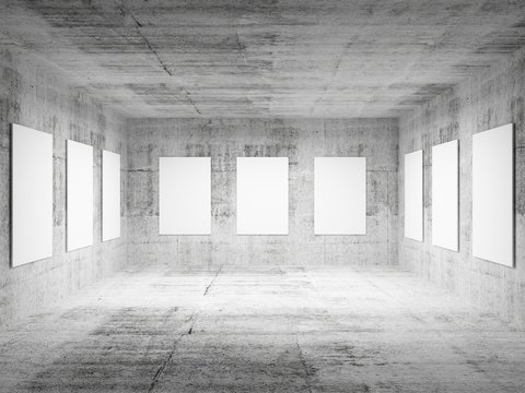 Empty art gallery concrete hall 3d interior