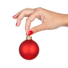 Holding christmas ball