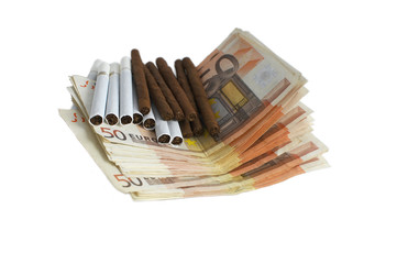 euro bills and cigarette