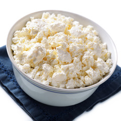 Bowl of crumbly cottage cheese