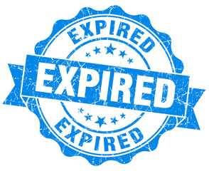 Expired blue vintage seal isolated on white