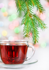 Christmas tea and fir branch