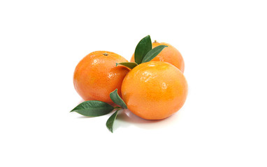 three tangerines isolated on white background