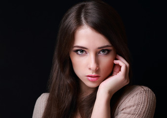 Obraz premium Makeup sexy woman looking on black background