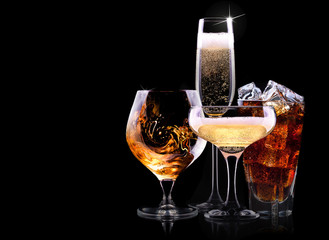 set with different  drinks
