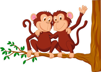 Naklejka premium Dwie małpy siedzą na drzewie