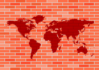 World map on brick wall