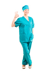 Young woman nurse or doctor cheerful and joyful isolated