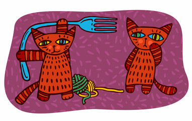 red kitten with a fork