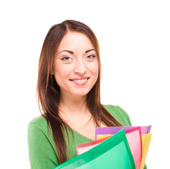 student in the studio on a white background