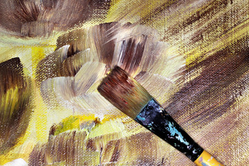 Paintbrush and beautiful painting of flowers