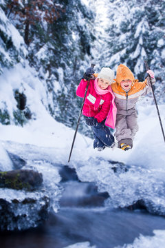 Two little girls in the snow