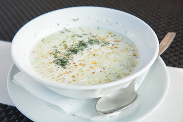 Bulgarian cold soup, Tarator on the table