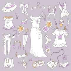 Stylish hand drawn set of women fashion items
