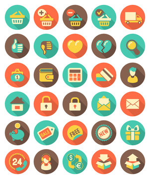 Flat Shopping icons with long shadows