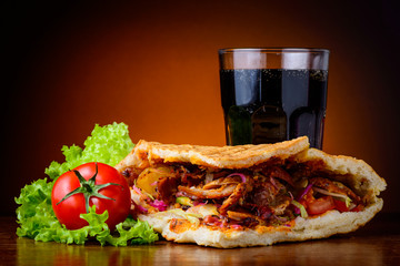 kebab, vegetables and cola drink - 59262412
