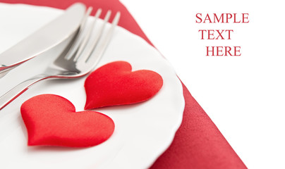 plate, fork, knife and red hearts