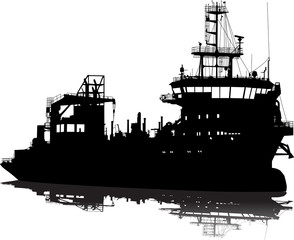 Vector illustration of silhouette of the sea cargo ship