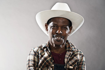 Retro senior afro american blues man in times of slavery. Wearin