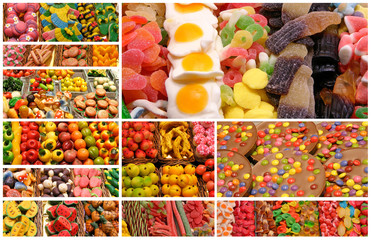 Collage de golosinas y dulces de pastelería