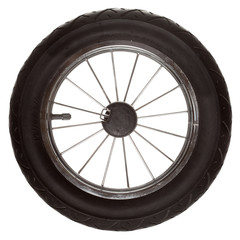 Black wheel of road transport isolated. Transportation detail.