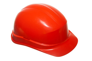 Fototapeta premium Red safety helmet of builder building worker isolated on white