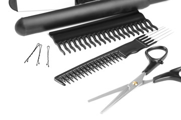 Professional hairdresser tools, isolated on white