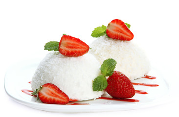 Delicious coconut cakes isolated on white