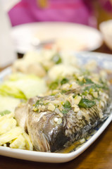steamed fish on dish