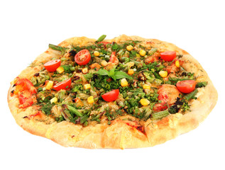 Tasty vegetarian pizza, isolated on white