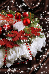 Christmas wreath on fabric background